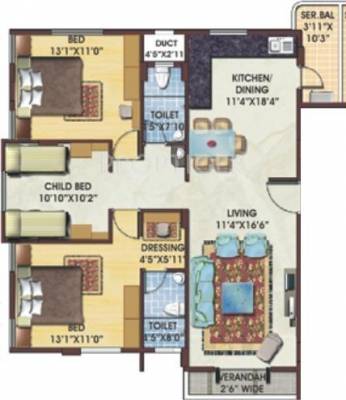 Thakkers Harmony (3BHK+2T (1,286 sq ft) 1286 sq ft)