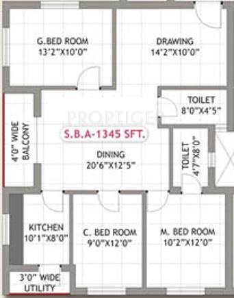 Essen Shraddha Residency (3BHK+2T (1,345 sq ft) 1345 sq ft)