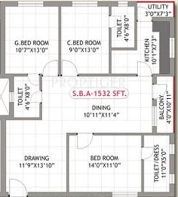 Essen Shraddha Residency (3BHK+3T (1,532 sq ft) 1532 sq ft)
