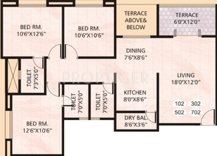 GK Associates Rajaveer Palace Floor Plan (3BHK+3T)