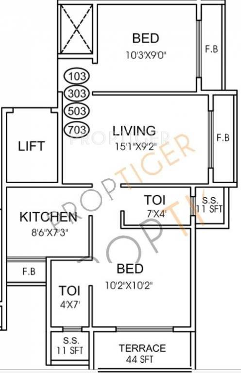 Fortune Palace (2BHK+2T (985 sq ft) 985 sq ft)