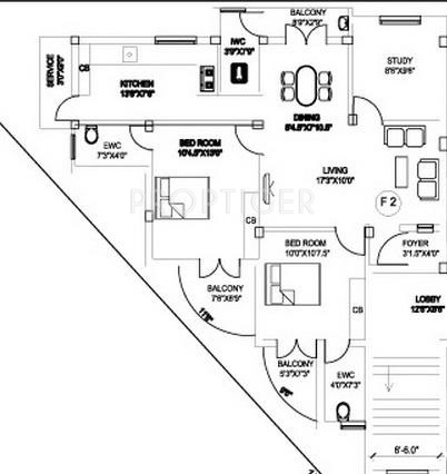 Vinod Foundation Royal Floor Plan (2BHK+2T + Study Room)