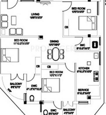 Vinod Foundation Royal Floor Plan (3BHK+2T)