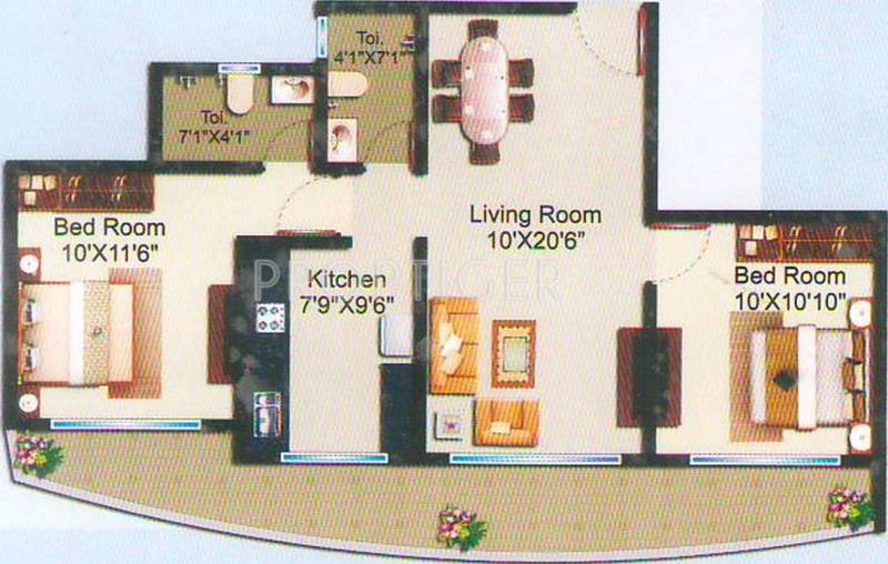 DLH Darpan (2BHK+2T (950 sq ft) 950 sq ft)