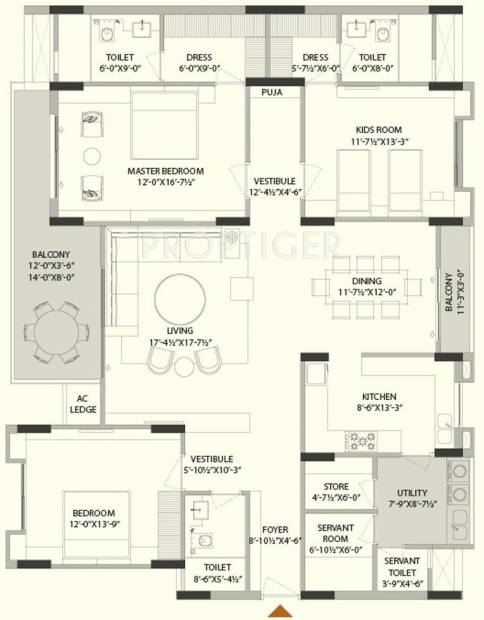 Mahima Elanza (3BHK+4T (1,979 sq ft)   Servant Room 1979 sq ft)