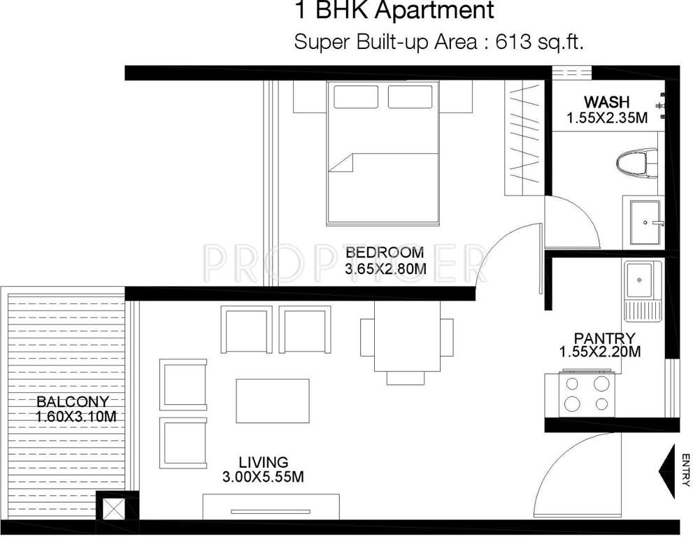 Godrej United (1BHK+1T (613 sq ft) 613 sq ft)