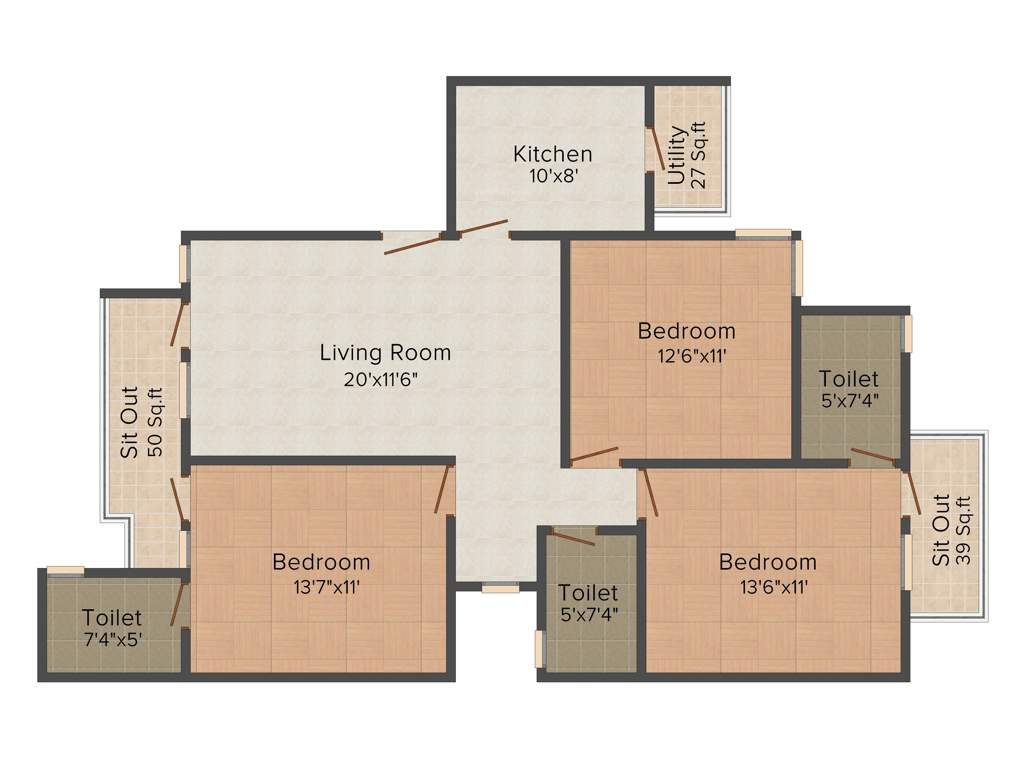 Vipul Floors (3BHK+3T (1,464 sq ft) 1464 sq ft)
