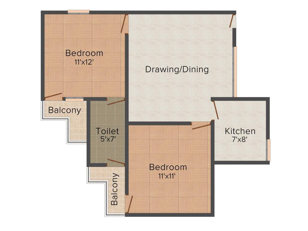 Ganpati Builder Heights 2BHK+1T (1,132 sq ft)