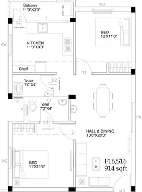Ruby Homes (2BHK+2T (914 sq ft) 914 sq ft)