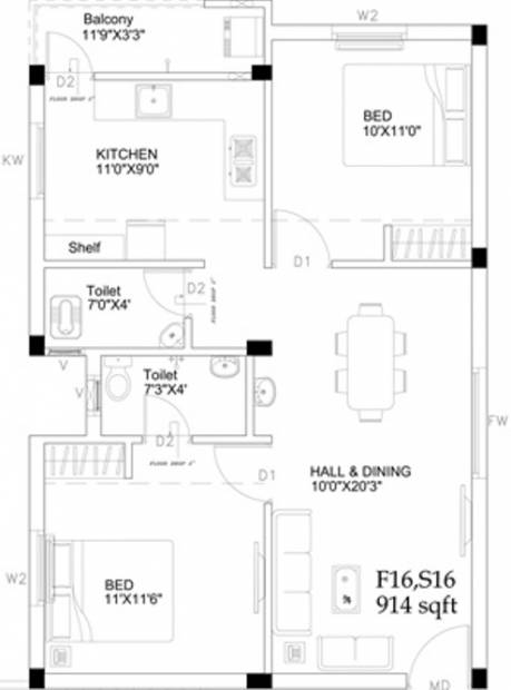 Ruby Homes (2BHK+2T (914 sq ft) 914 sq ft)