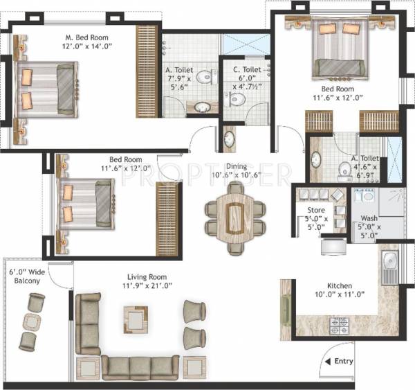 Milestone Infra Nakshatra Heights Floor Plan (3BHK+3T)