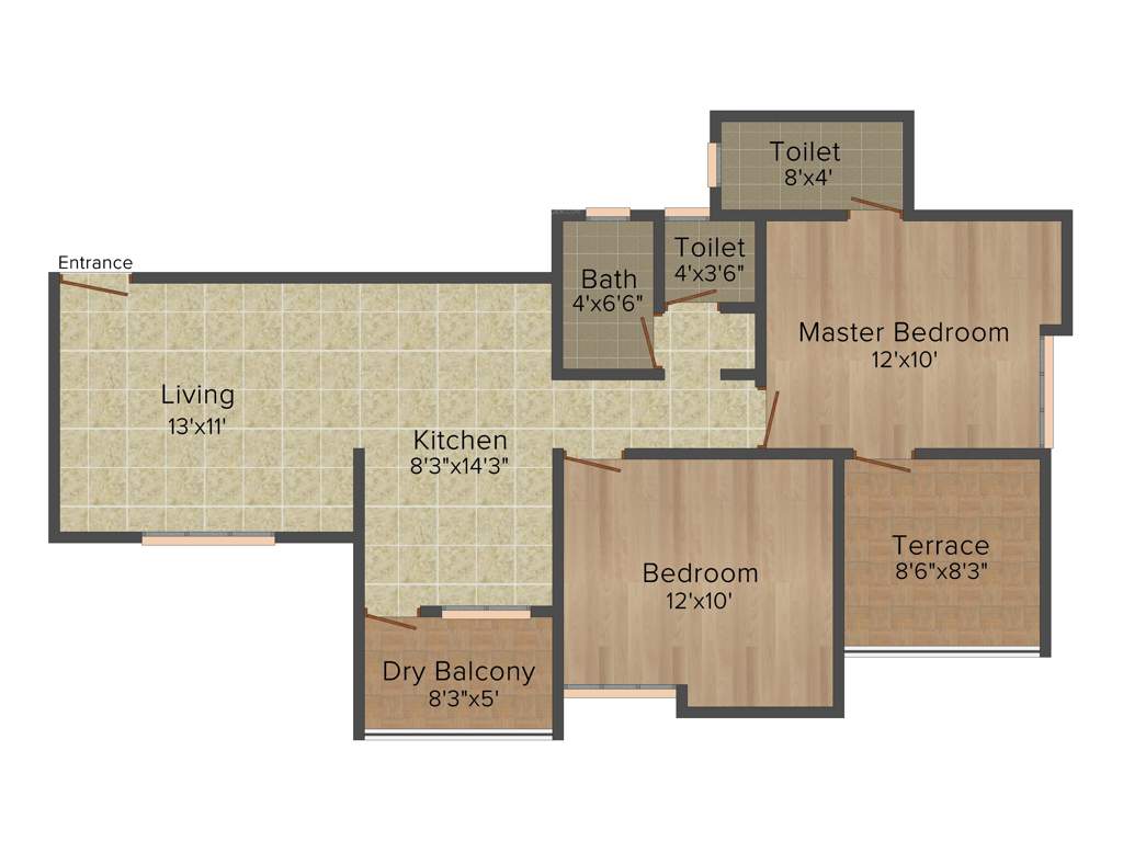 Shri Siddhivinayak Gardenia 2BHK+2T (920 sq ft)