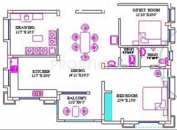 Floor Plan (2BHK+2T) Kalvik Builders Shuban Plaza Floor Plan (2BHK+2T)
