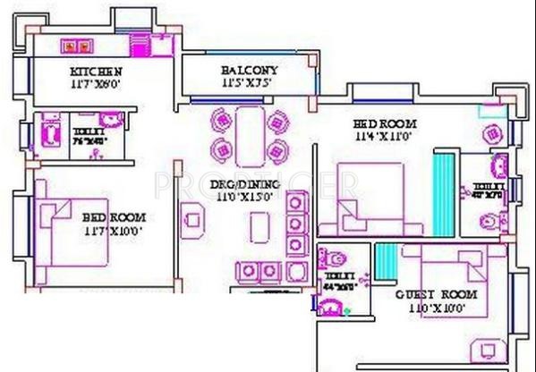 Kalvik Builders Shuban Plaza Floor Plan (3BHK+3T)