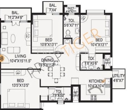 Mahaveer Varna (3BHK+3T (1,558 sq ft) 1558 sq ft) Mahaveer Varna (3BHK+3T (1,558 sq ft) 1558 sq ft)