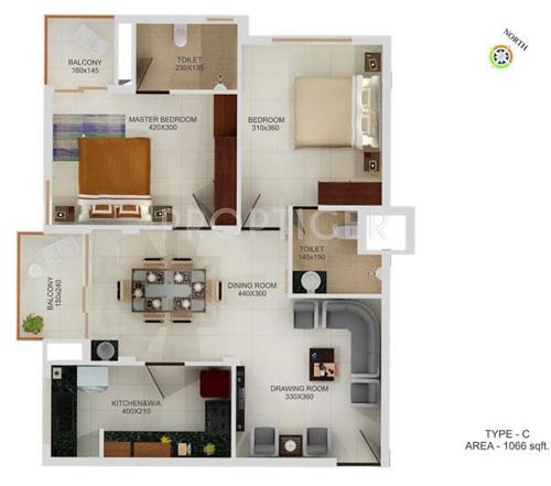 Dream Claire (2BHK+2T (1,066 sq ft) 1066 sq ft)