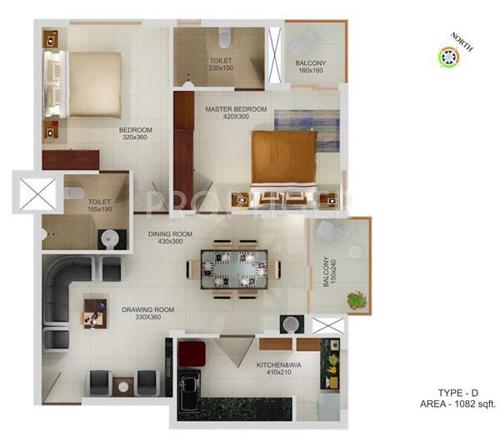 Dream Claire (2BHK+2T (1,082 sq ft) 1082 sq ft)