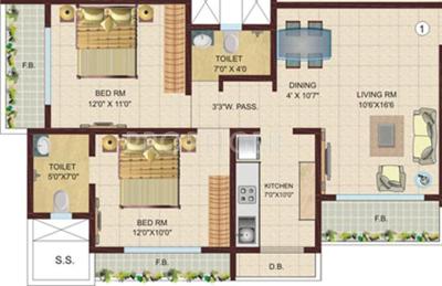 DV Fressia NX (2BHK+2T (950 sq ft) 950 sq ft)