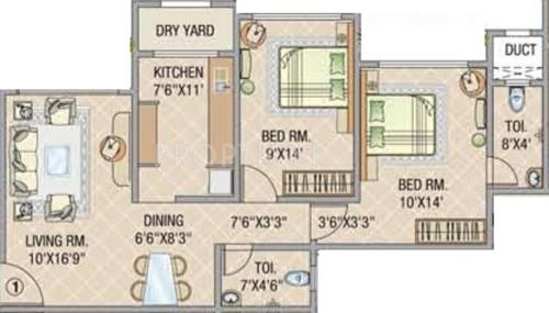 DV Fressia (2BHK+2T (935 sq ft) 935 sq ft)