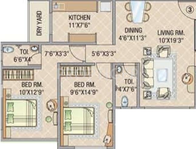 DV Fressia (3BHK+2T (1,251 sq ft) 1251 sq ft)