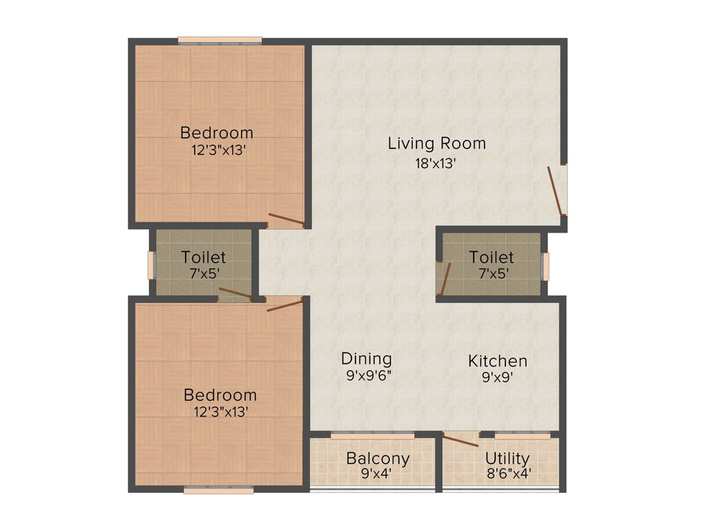 United Elysium (2BHK+2T (1,240 sq ft) 1240 sq ft)