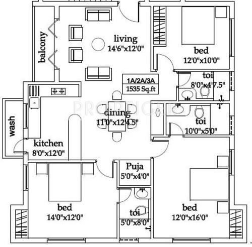 India The Sajan Sukruti (3BHK+2T (1,535 sq ft)   Pooja Room 1535 sq ft)