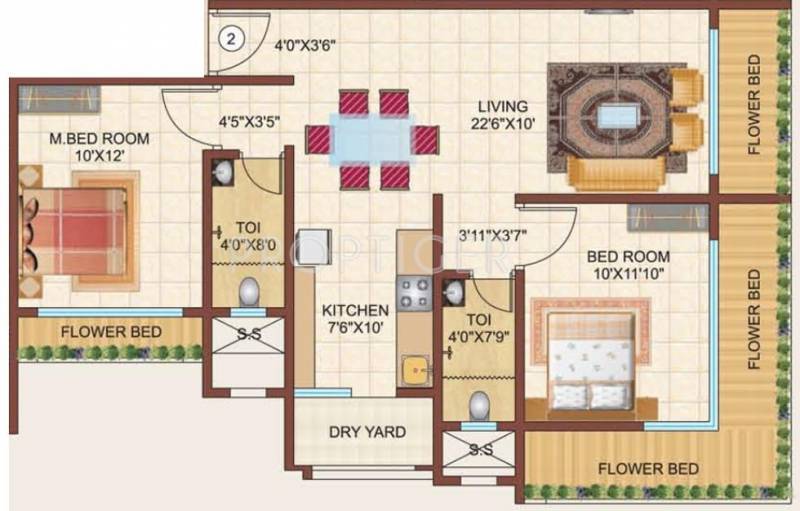 DV Fressia III Floor Plan (2BHK+2T)