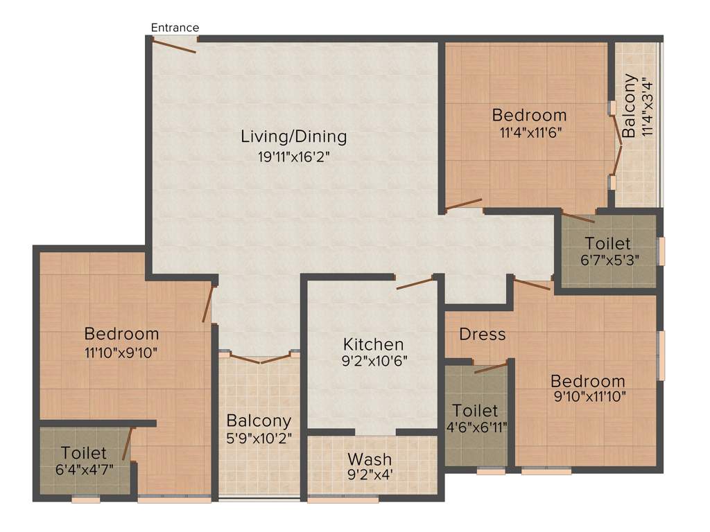 Dream Orlando (3BHK+3T (1,500 sq ft) 1500 sq ft)