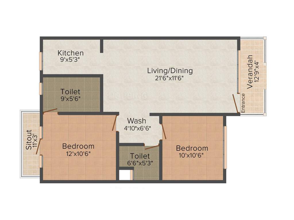 Bahri Estates Anandam 2BHK+2T (832 sq ft)