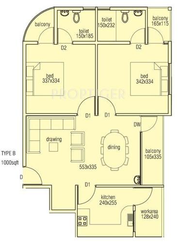 Dream Casa Grande (2BHK+2T (1,000 sq ft) 1000 sq ft)