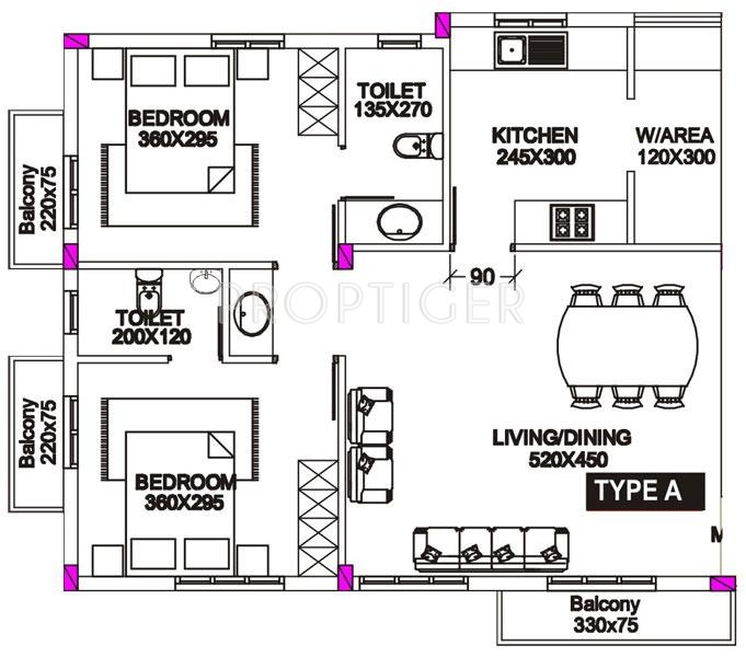 Dream Tiara (2BHK+2T (975 sq ft) 975 sq ft)