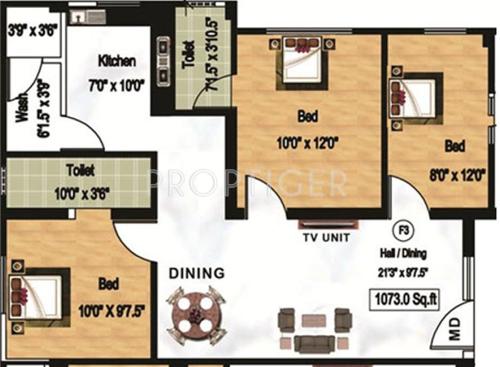 Durai Kaviyam Appartments (3BHK+2T (1,073 sq ft) 1073 sq ft)