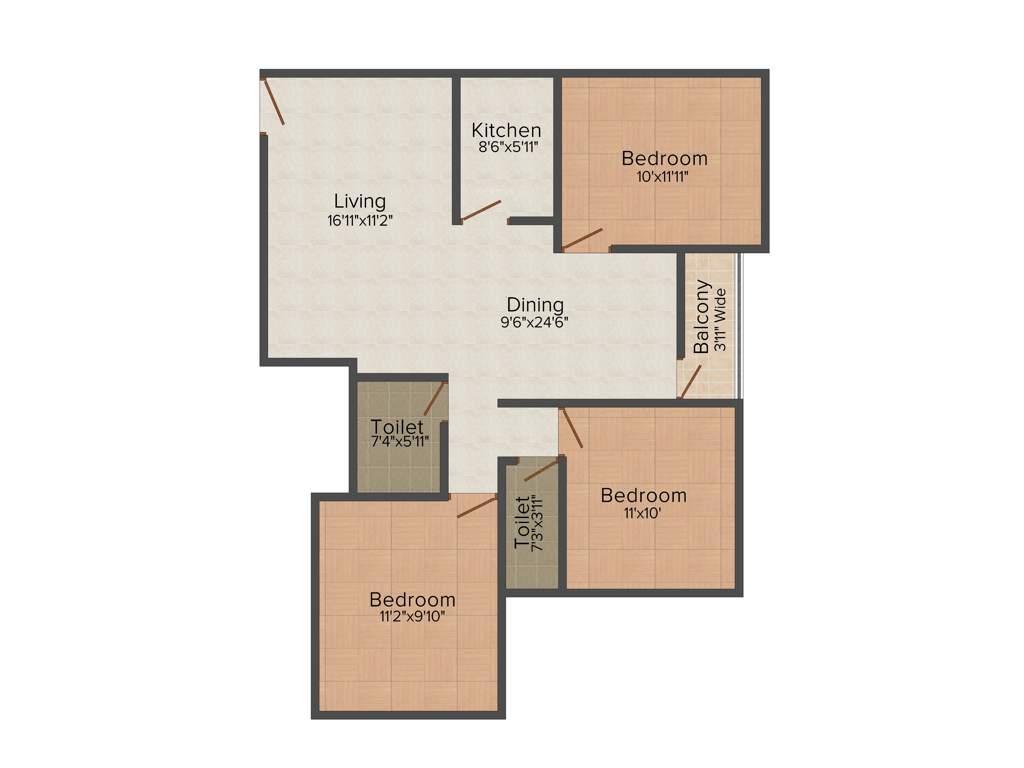 Rajwada Rosewood (3BHK+2T (1,350 sq ft) 1350 sq ft)