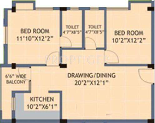 Mason Height (2BHK+2T (1,118 sq ft) 1118 sq ft)