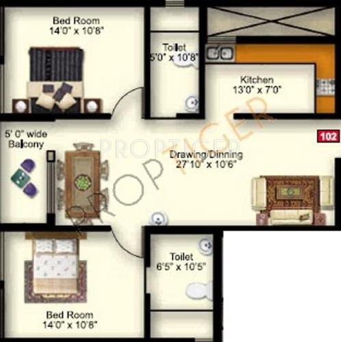Trishakti Hlv Plaza (2BHK+2T (1,081 sq ft) 1081 sq ft)