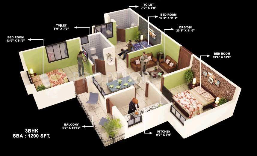 Trishakti Vaishno Sai Sarovar (3BHK+2T (1,200 sq ft) 1200 sq ft)