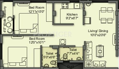 Lifestyle LDV Residency (2BHK+2T (1,000 sq ft) 1000 sq ft)