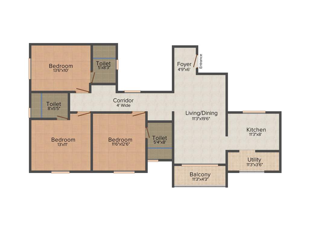 Landmark Evania (3BHK+3T (1,555 sq ft) 1555 sq ft)