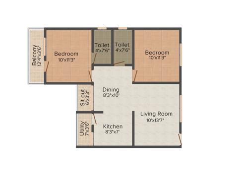 Sowparnika Purple Rose (2BHK+2T (929 sq ft) 929 sq ft)