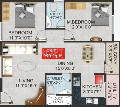 Shivaganga Opal (2BHK+2T (990 sq ft) 990 sq ft)