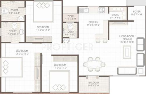 Milestone Konark (3BHK+3T (1,180 sq ft) 1180 sq ft)