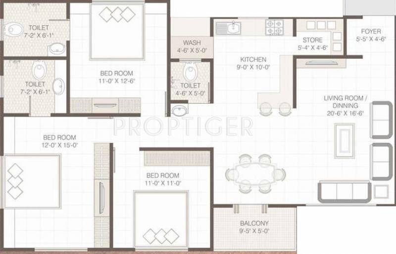 Milestone Konark (3BHK+3T (1,180 sq ft) 1180 sq ft)