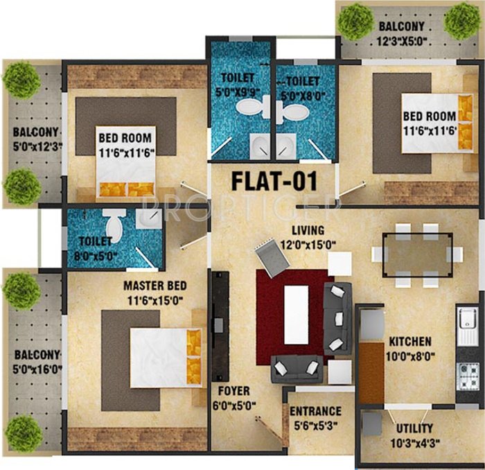 DS DSMAX SKYSCAPE (3BHK+3T (1,976 sq ft) 1976 sq ft)
