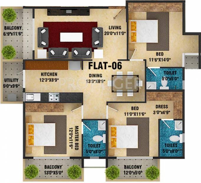 DS DSMAX SKYSCAPE (3BHK+3T (2,106 sq ft) 2106 sq ft)