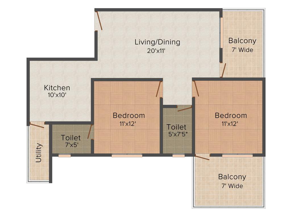 Pioneer Daffodils (2BHK+2T (1,165 sq ft) 1165 sq ft)