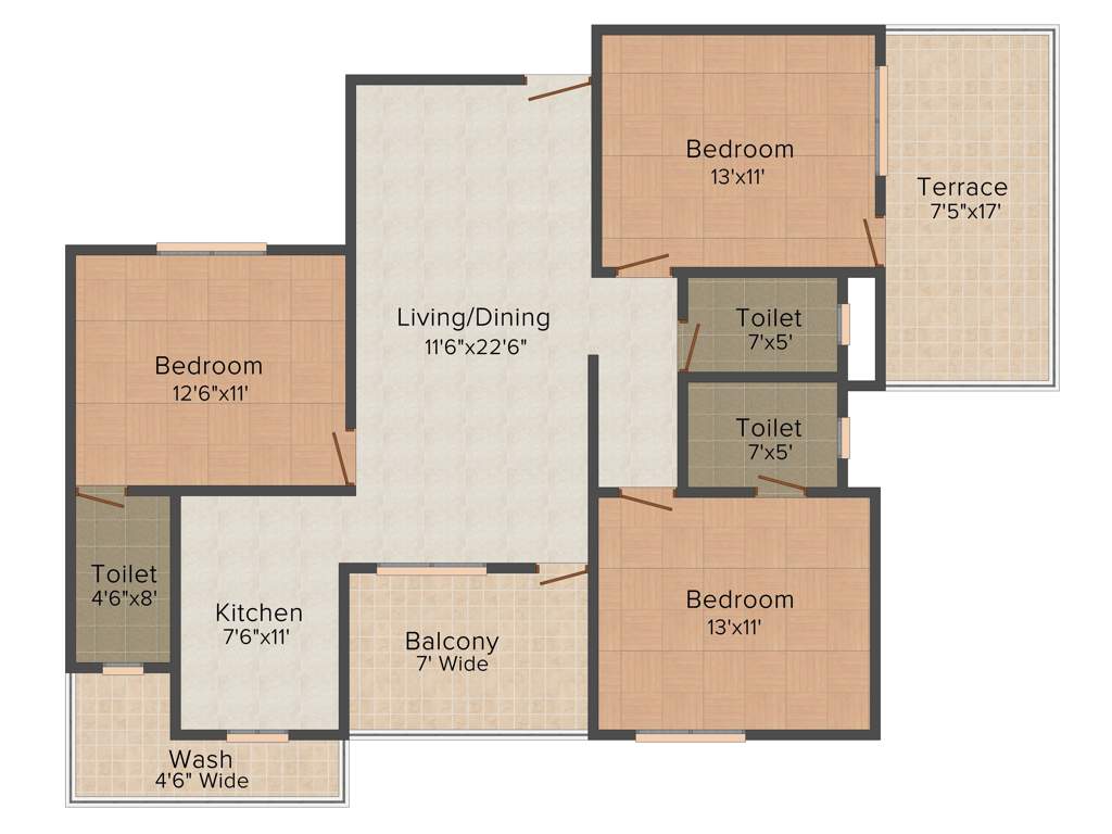 Pioneer Daffodils (3BHK+3T (1,597 sq ft) 1597 sq ft)