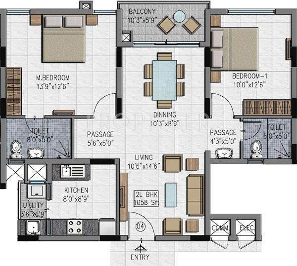 Adroit District S (2BHK+2T (1,058 sq ft) 1058 sq ft)