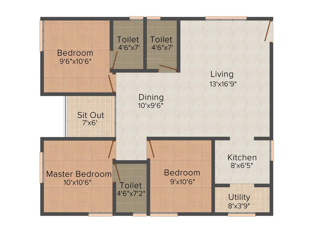 Purnima Elite (3BHK+3T (1,198 sq ft) 1198 sq ft)