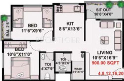Navkarr Lotus (2BHK+2T (900 sq ft) 900 sq ft)