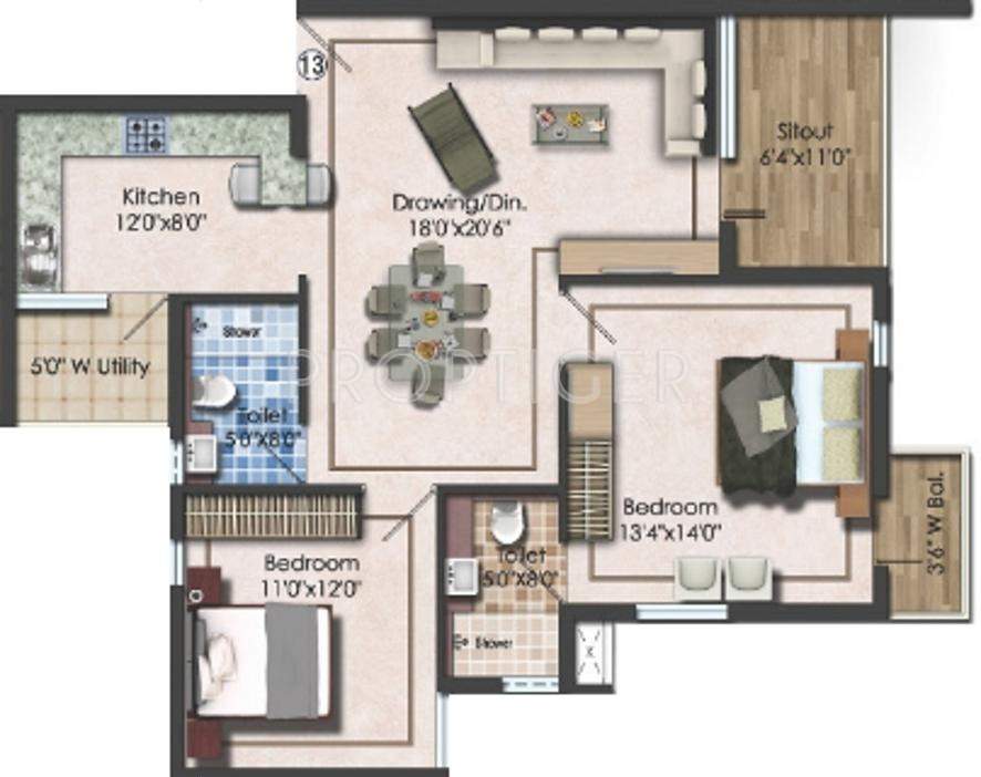 Sriven Sriven 205 (2BHK+2T (1,280 sq ft) 1280 sq ft)